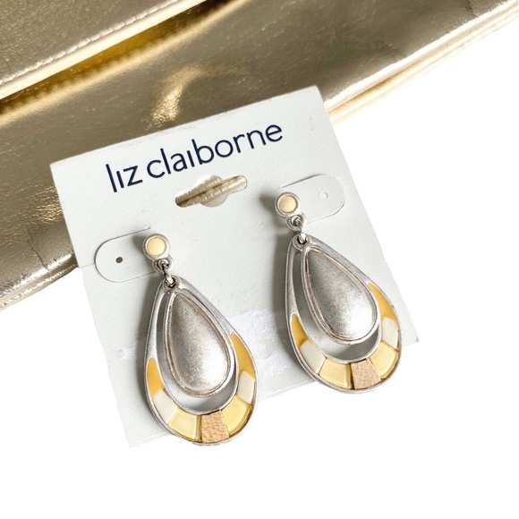 new Liz Claiborne ꧁ Mosaic Briolette Drop Earrings ꧂ Silver Tone ꧂ Yellows - Picture 7 of 14